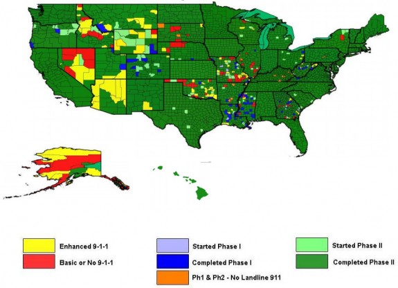 E-911 phase 2 coverage map