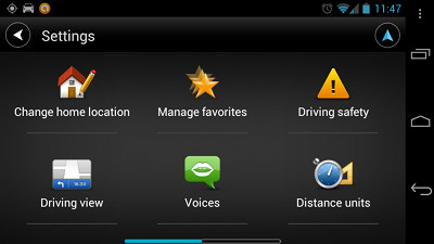 TomTom Android settings menu