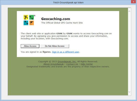 Authorizing GSAK to use geocaching.com API