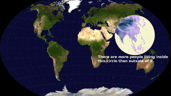 Geo visualization of majority of the world's population