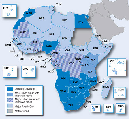 Garmin City Navigator Pan Africa coverage map