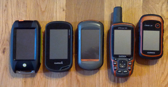 Rand McNally Foris 850 screen size compared to various Garmin handheld GPS units