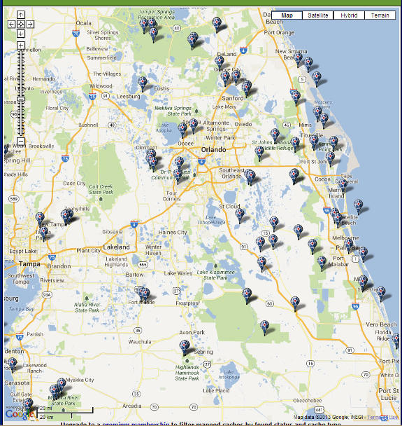 Terracaching central Florida map