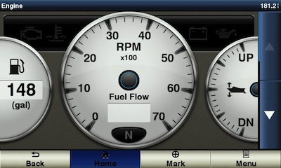 Fuel flow and engine diagnostics info shown via NMEA 2000 connection
