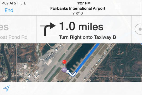 Apple Maps Fairbanks Airport error