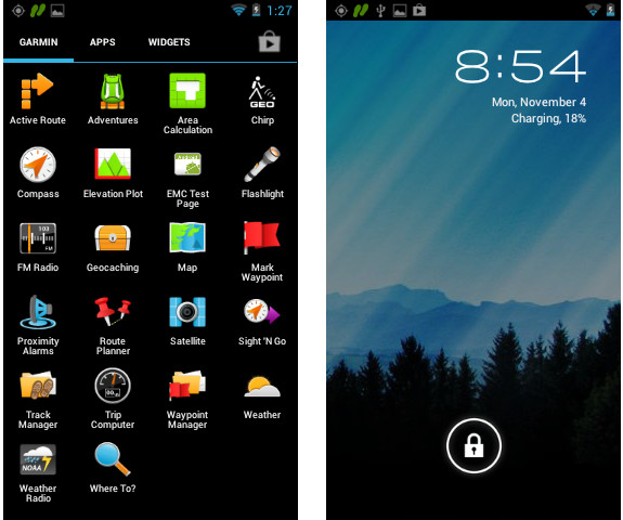 Monterra's Garmin apps tab and lock screen