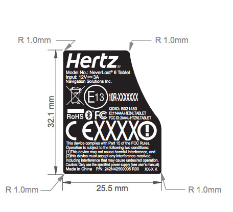 Hertz NeverLost 6 tablet label