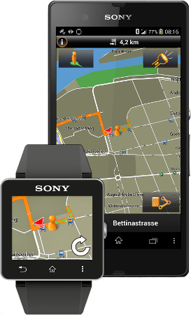 Garmin pedestrian navigation app on Sony SmartWatch 2