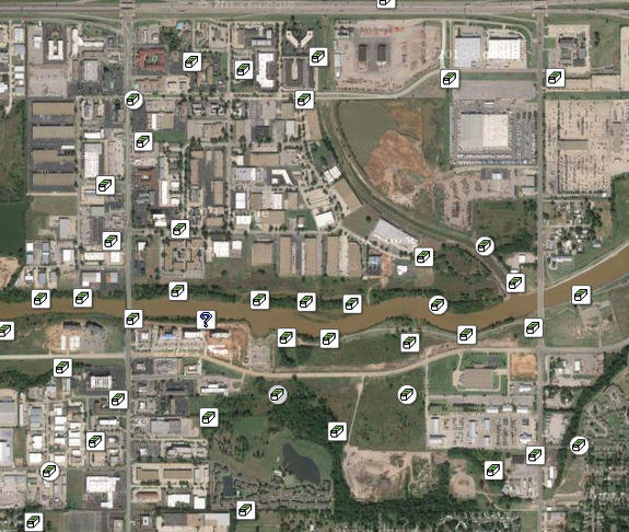 Geocaches on aerial satellite imagery