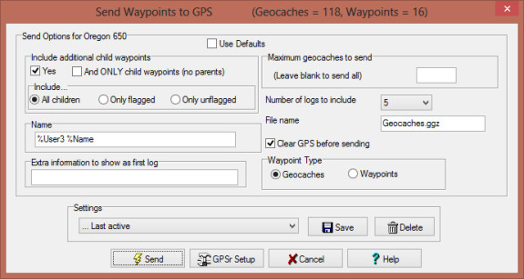 Sending geocache route from GSAK to GPS